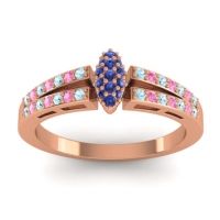 Blue Sapphire Fashion Ring In 14K Rose Gold With Aquamarine And Pink Tourmaline – Tari Statement Ring