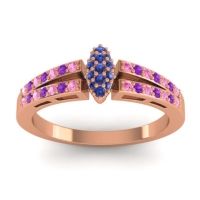 Blue Sapphire Fashion Ring In 14K Rose Gold With Pink Tourmaline And Amethyst – Tari Statement Ring
