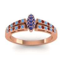 Blue Sapphire Fashion Ring In 14K Rose Gold With Swiss Blue Topaz And Garnet – Tari Statement Ring