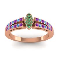 Emerald Fashion Ring In 14K Rose Gold With Amethyst And Swiss Blue Topaz – Tari Statement Ring
