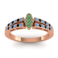 Emerald Fashion Ring In 14K Rose Gold With Swiss Blue Topaz And Black Onyx – Tari Statement Ring