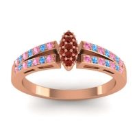 Garnet Fashion Ring In 14K Rose Gold With Pink Tourmaline And Swiss Blue Topaz – Tari Statement Ring