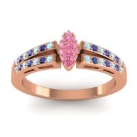 Pink Tourmaline Fashion Ring In 14K Rose Gold With Aquamarine And Blue Sapphire – Tari Statement Ring