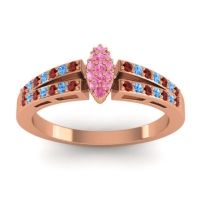 Pink Tourmaline Fashion Ring In 14K Rose Gold With Garnet And Swiss Blue Topaz – Tari Statement Ring