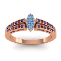 Swiss Blue Topaz Fashion Ring In 14K Rose Gold With Blue Sapphire And Garnet – Tari Statement Ring
