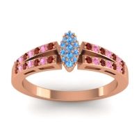 Swiss Blue Topaz Fashion Ring In 14K Rose Gold With Garnet And Pink Tourmaline – Tari Statement Ring