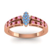 Swiss Blue Topaz Fashion Ring In 14K Rose Gold With Pink Tourmaline And Garnet – Tari Statement Ring