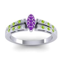 Amethyst Fashion Ring In 14k White Gold With Lab Diamond And Peridot – Tari Statement Ring