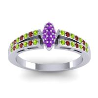 Amethyst Fashion Ring In 14k White Gold With Peridot And Garnet – Tari Statement Ring