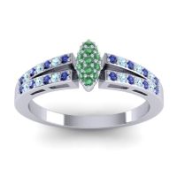 Emerald Fashion Ring In 14k White Gold With Blue Sapphire And Aquamarine – Tari Statement Ring