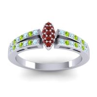 Garnet Fashion Ring In 14k White Gold With Aquamarine And Peridot – Tari Statement Ring