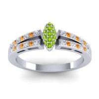 Peridot Fashion Ring In 14k White Gold With Lab Diamond And Citrine – Tari Statement Ring