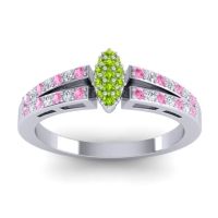 Peridot Fashion Ring In 14k White Gold With Pink Tourmaline And Lab Diamond – Tari Statement Ring