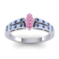 Pink Tourmaline Fashion Ring In 14k White Gold With Blue Sapphire And Aquamarine – Tari Statement Ring