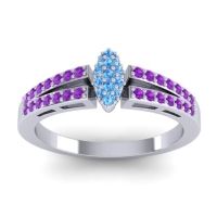 Swiss Blue Topaz Fashion Ring In 14k White Gold With Amethyst – Tari Statement Ring