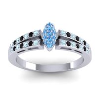 Swiss Blue Topaz Fashion Ring In 14k White Gold With Aquamarine And Black Onyx – Tari Statement Ring