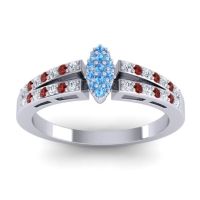 Swiss Blue Topaz Fashion Ring In 14k White Gold With Lab Diamond And Garnet – Tari Statement Ring