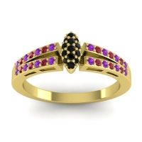 Black Onyx Fashion Ring In 14k Yellow Gold With Amethyst And Ruby – Tari Statement Ring