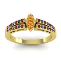 Citrine Fashion Ring In 14k Yellow Gold With Garnet And Blue Sapphire – Tari Statement Ring