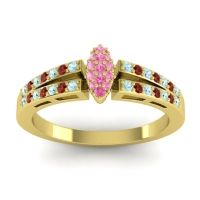 Pink Tourmaline Fashion Ring In 14k Yellow Gold With Aquamarine And Garnet – Tari Statement Ring