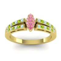 Pink Tourmaline Fashion Ring In 14k Yellow Gold With Aquamarine And Peridot – Tari Statement Ring