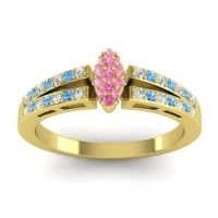 Pink Tourmaline Fashion Ring In 14k Yellow Gold With Lab Diamond And Swiss Blue Topaz – Tari Statement Ring