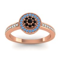 Black Onyx Fashion Ring In 14K Rose Gold With Swiss Blue Topaz And Aquamarine – Varasana Statement Ring