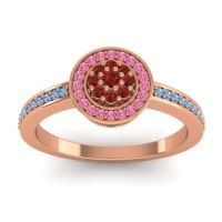 Garnet Fashion Ring In 14K Rose Gold With Pink Tourmaline And Swiss Blue Topaz – Varasana Statement Ring