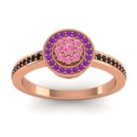 Pink Tourmaline Fashion Ring In 14K Rose Gold With Amethyst And Black Onyx – Varasana Statement Ring