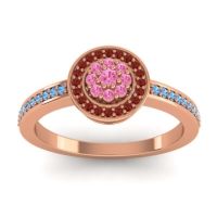 Pink Tourmaline Fashion Ring In 14K Rose Gold With Garnet And Swiss Blue Topaz – Varasana Statement Ring