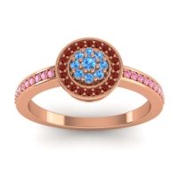 Swiss Blue Topaz Fashion Ring In 14K Rose Gold With Garnet And Pink Tourmaline – Varasana Statement Ring