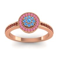 Swiss Blue Topaz Fashion Ring In 14K Rose Gold With Pink Tourmaline And Garnet – Varasana Statement Ring
