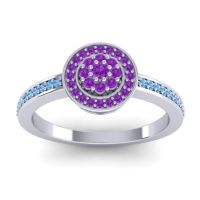 Amethyst Fashion Ring In 14k White Gold With Swiss Blue Topaz – Varasana Statement Ring