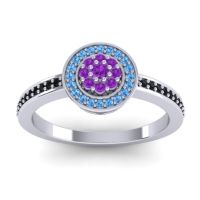 Amethyst Fashion Ring In 14k White Gold With Swiss Blue Topaz And Black Onyx – Varasana Statement Ring
