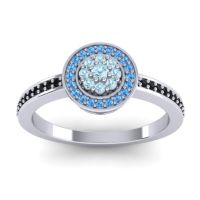 Aquamarine Fashion Ring In 14k White Gold With Swiss Blue Topaz And Black Onyx – Varasana Statement Ring