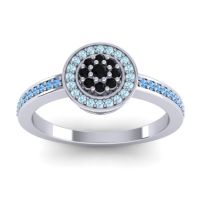 Black Onyx Fashion Ring In 14k White Gold With Aquamarine And Swiss Blue Topaz – Varasana Statement Ring