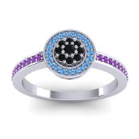 Black Onyx Fashion Ring In 14k White Gold With Swiss Blue Topaz And Amethyst – Varasana Statement Ring