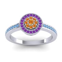 Citrine Fashion Ring In 14k White Gold With Amethyst And Swiss Blue Topaz – Varasana Statement Ring