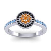Citrine Fashion Ring In 14k White Gold With Black Onyx And Swiss Blue Topaz – Varasana Statement Ring