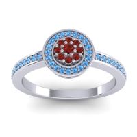 Garnet Fashion Ring In 14k White Gold With Swiss Blue Topaz – Varasana Statement Ring
