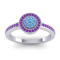Swiss Blue Topaz Fashion Ring In 14k White Gold With Amethyst – Varasana Statement Ring