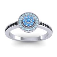 Swiss Blue Topaz Fashion Ring In 14k White Gold With Aquamarine And Black Onyx – Varasana Statement Ring