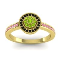 Peridot Fashion Ring In 14k Yellow Gold With Black Onyx And Pink Tourmaline – Varasana Statement Ring