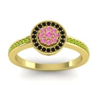 Pink Tourmaline Fashion Ring In 14k Yellow Gold With Black Onyx And Peridot – Varasana Statement Ring