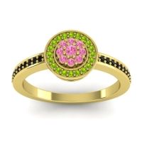 Pink Tourmaline Fashion Ring In 14k Yellow Gold With Peridot And Black Onyx – Varasana Statement Ring