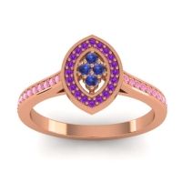 Blue Sapphire Fashion Ring In 14K Rose Gold With Amethyst And Pink Tourmaline – Sipa Statement Ring
