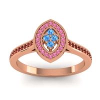 Swiss Blue Topaz Fashion Ring In 14K Rose Gold With Pink Tourmaline And Garnet – Sipa Statement Ring