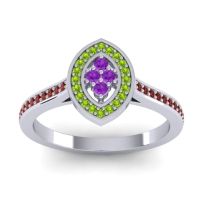 Amethyst Fashion Ring In 14k White Gold With Peridot And Garnet – Sipa Statement Ring