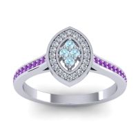 Aquamarine Fashion Ring In 14k White Gold With Lab Diamond And Amethyst – Sipa Statement Ring