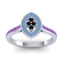 Black Onyx Fashion Ring In 14k White Gold With Swiss Blue Topaz And Amethyst – Sipa Statement Ring